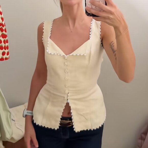 NWT Reformation Viola Linen Top Sz2 Sugar Cream Beige French Causal - Picture 1 of 16